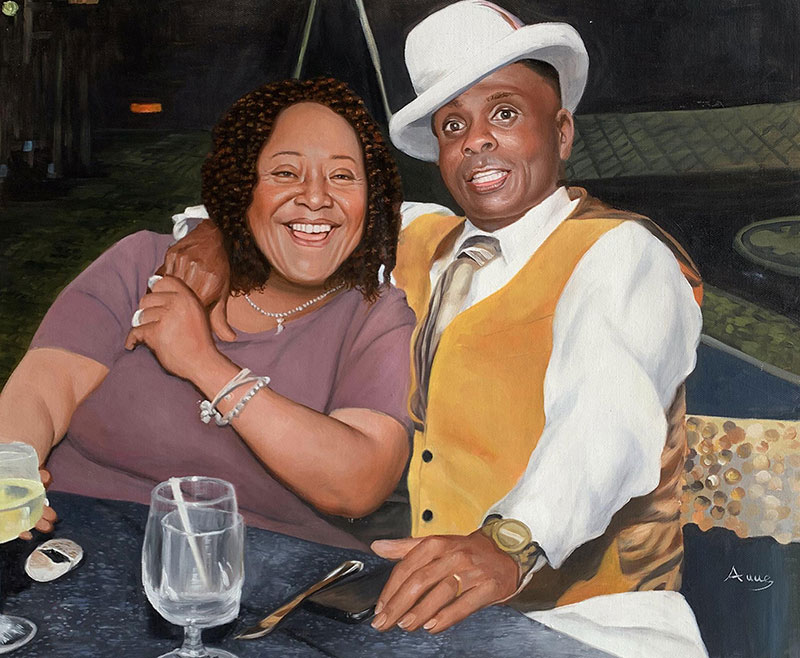 Gorgeous handmade oil painting of a happy couple 