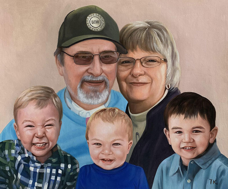 Custom oil painting of a happy family