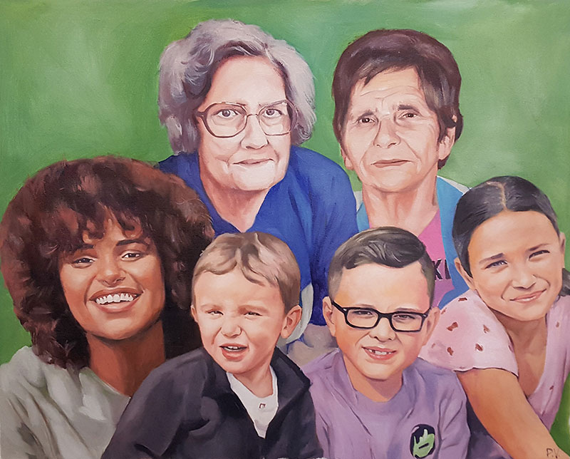 Beautiful oil artwork of grandparents with grandchildren