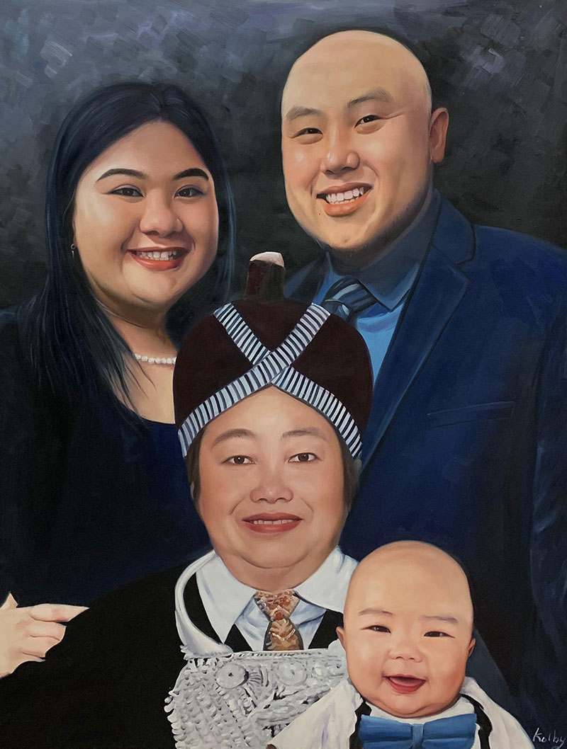 Beautiful handmade oil painting of a loving family