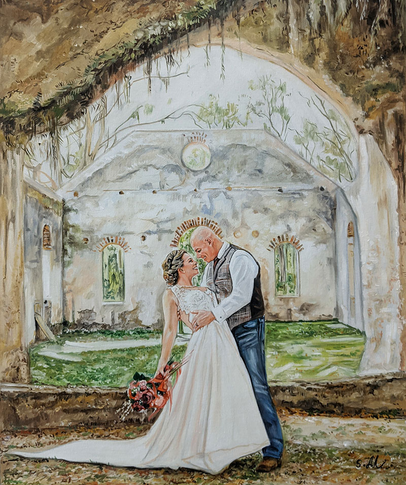 Stunning wedding portrait in oil