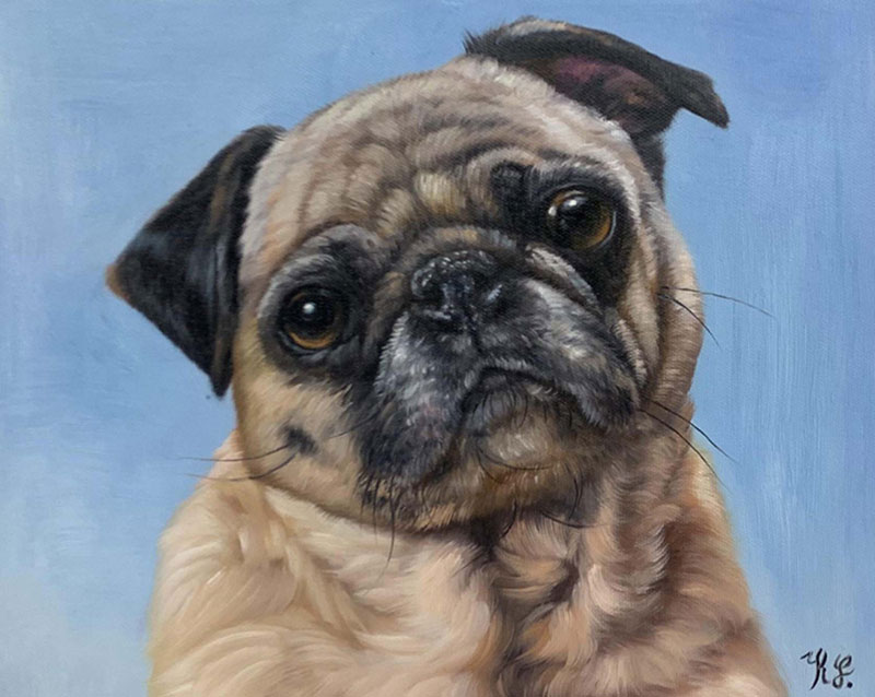 Custom oil painting of a dog with a solid background
