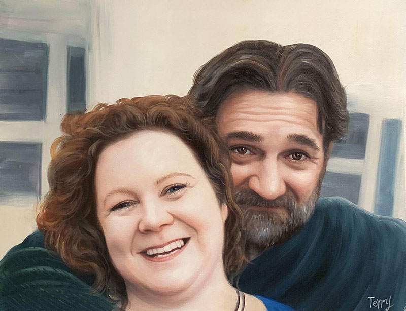Hyper realistic handmade acrylic portrait of a couple