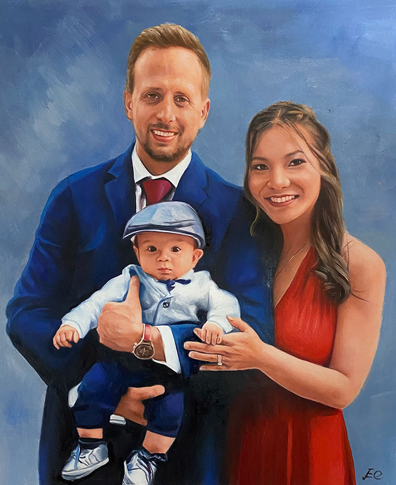 Handmade family portrait of the parents with a baby