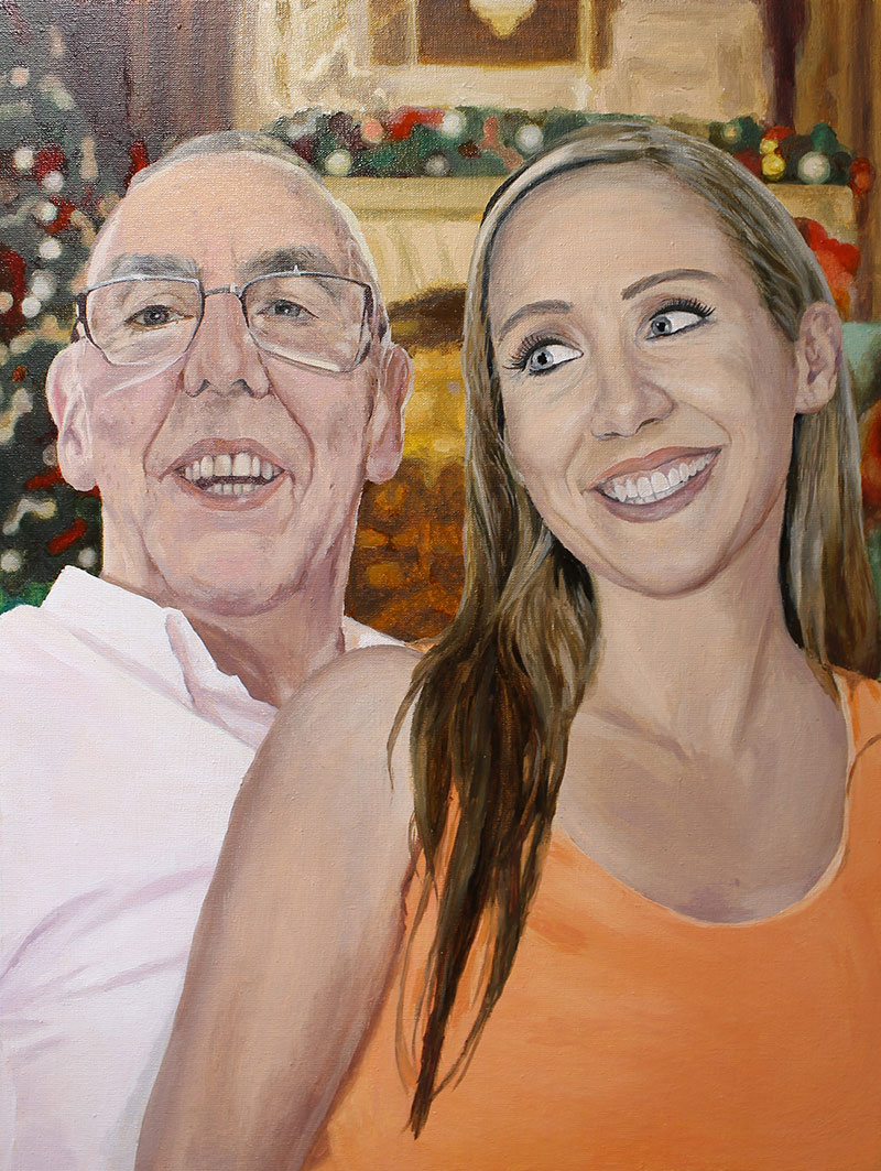 Beautiful handmade oil painting of a father and daughter