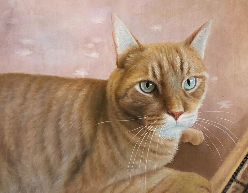 Hyper realistic close up oil portrait of a cat