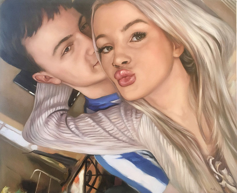 Beautiful handmade oil painting of a couple