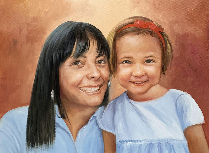 Custom handmade oil painting of grandmother and grandchild