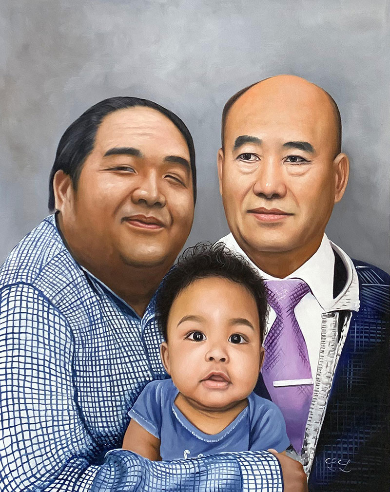 Personalized handmade oil painting of Asian family