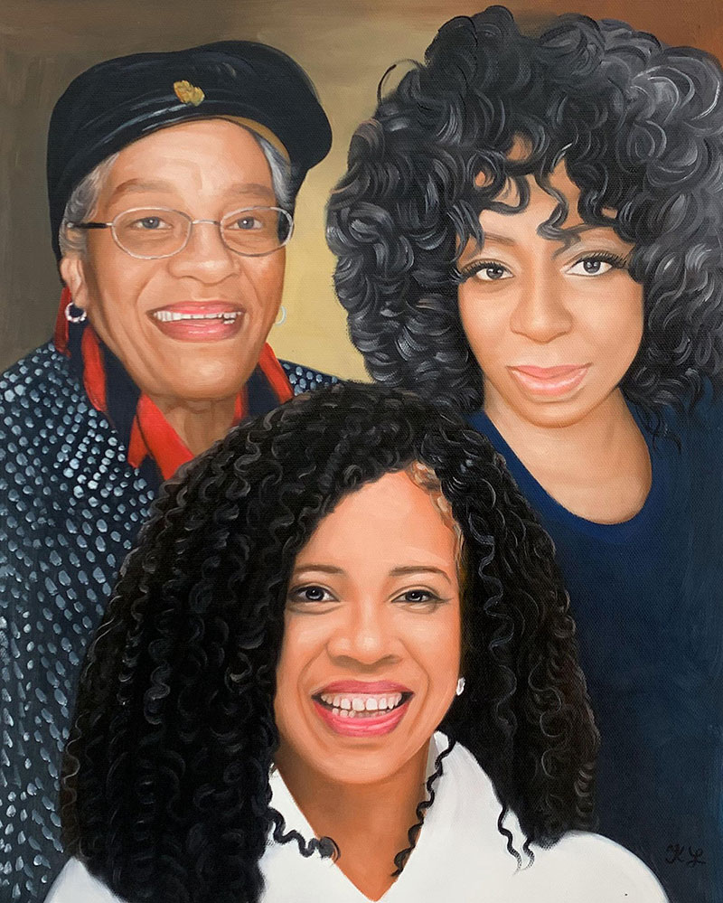 Painted portrait of three generations of Black women.