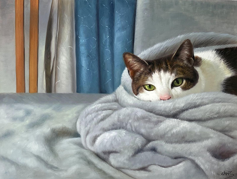 Beautiful handmade oil artwork of a cat