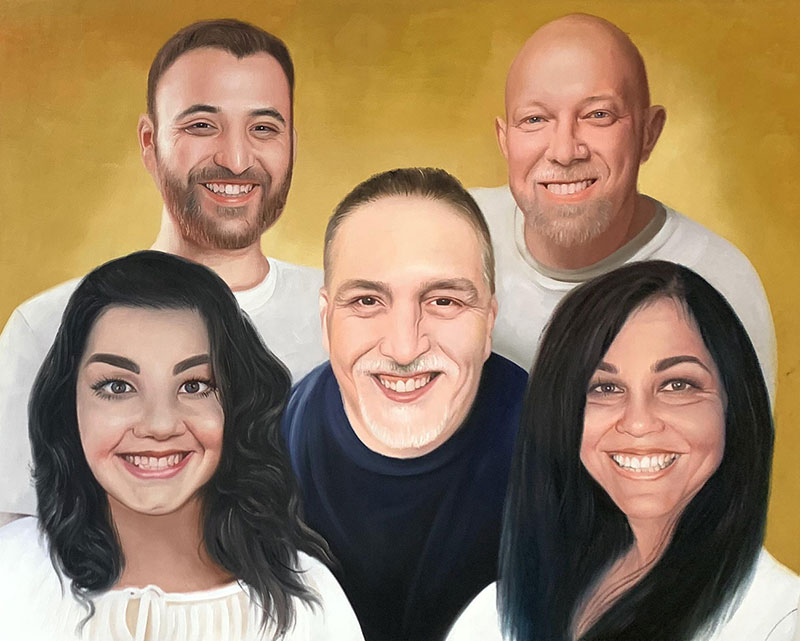 Custom handmade oil portrait of a family