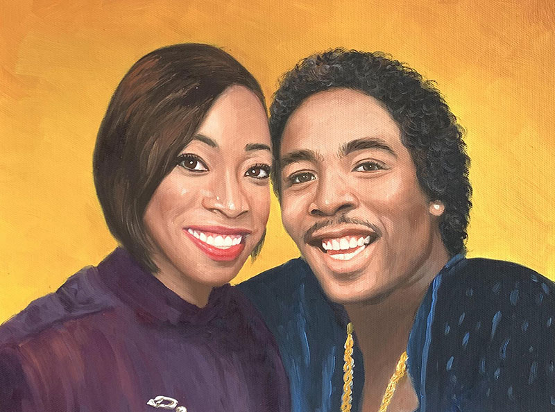 Custom handmade oil painting of a mother and son