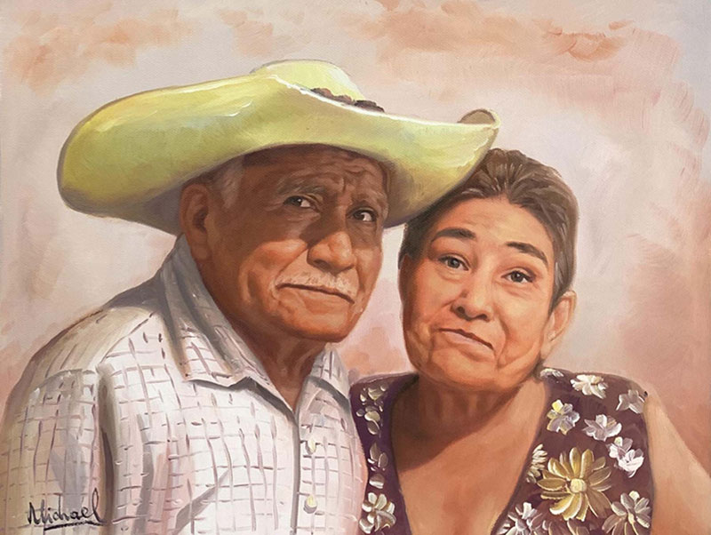 Beautiful handmade acrylic portrait of an elderly couple