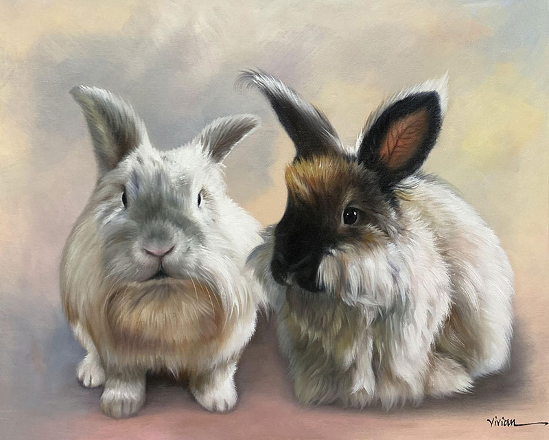 Custom handmade acrylic painting of two rabbits