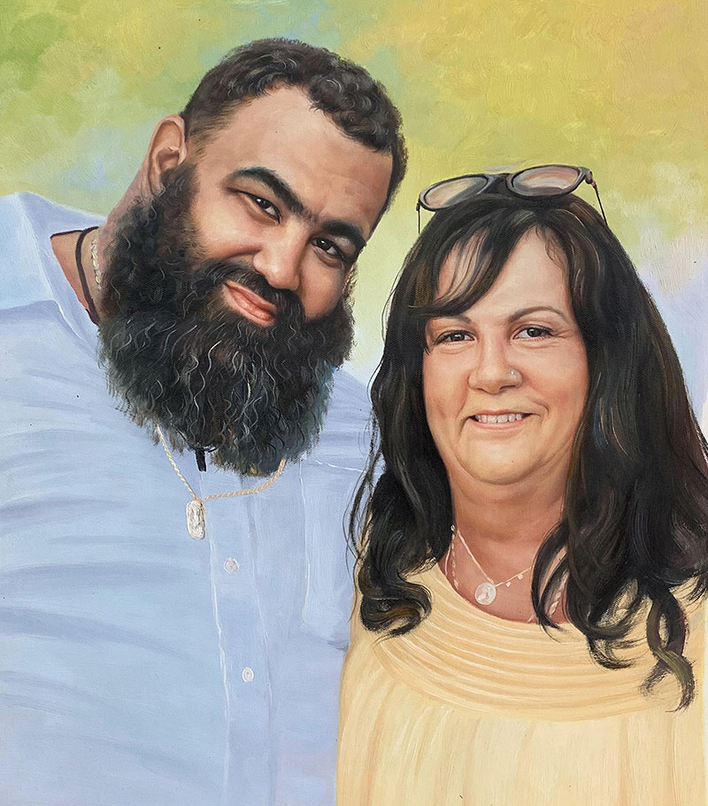 Custom handmade oil painting of a mother and son
