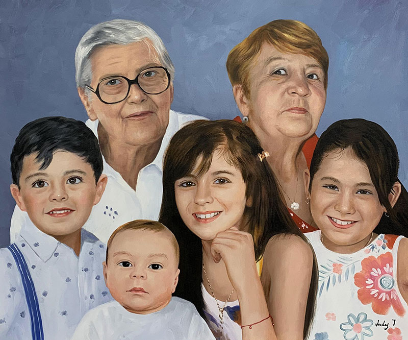 Beautiful oil artwork of grandmothers and grandchildren