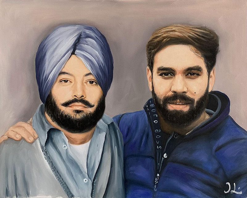 Personalized handmade oil portrait of two adults