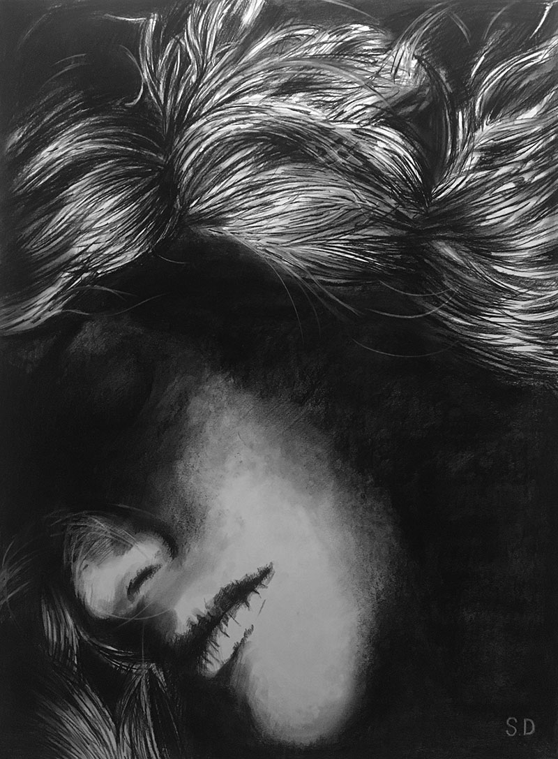 Custom handmade charcoal drawing of a lady