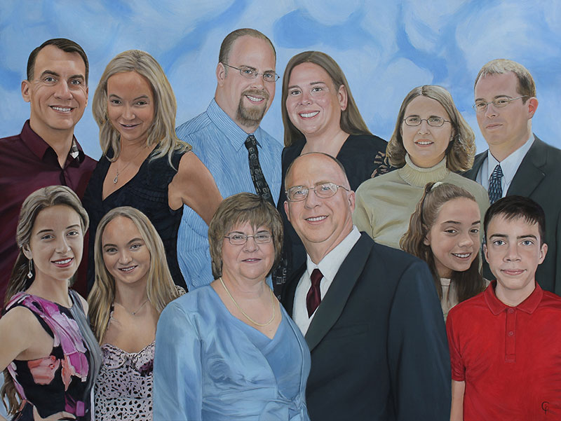 Beautiful handmade family portrait in oil