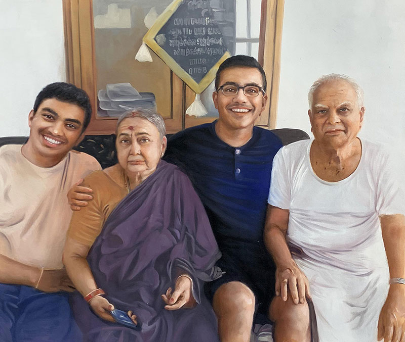 Custom handmade oil artwork of a family
