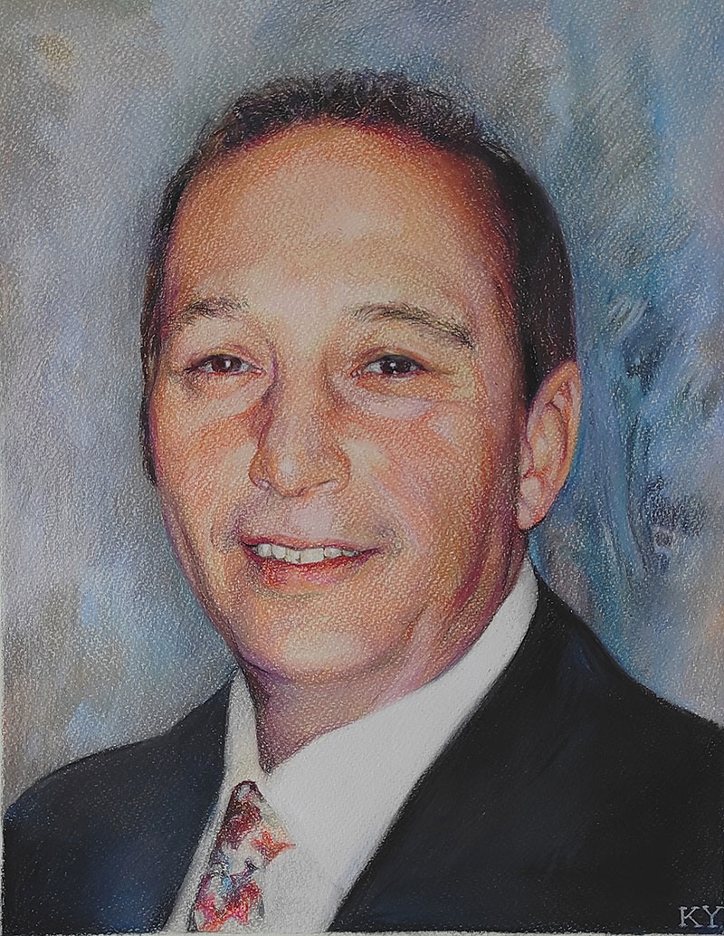 Close up handmade pastel portrait of a gentleman