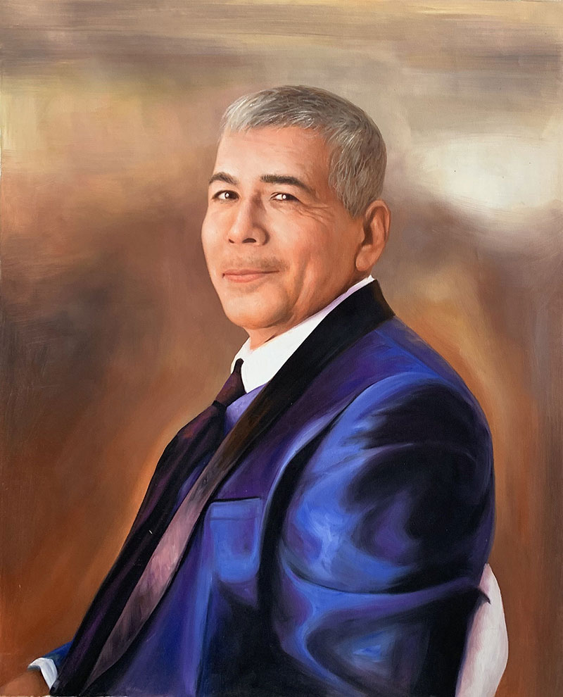 Realistic handmade oil portrait of a gentleman in suit