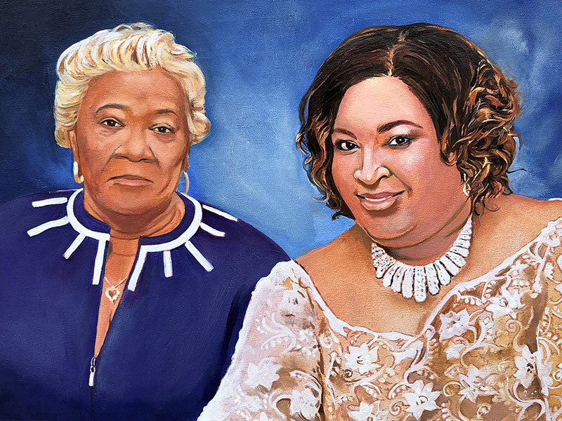 Custom handmade oil painting of a mother and daughter