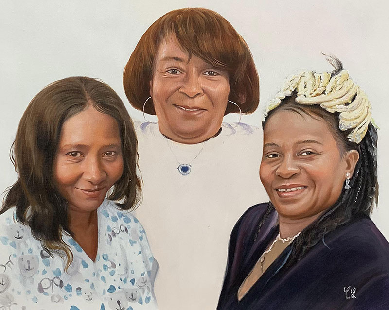 Realistic handmade oil painting of a family