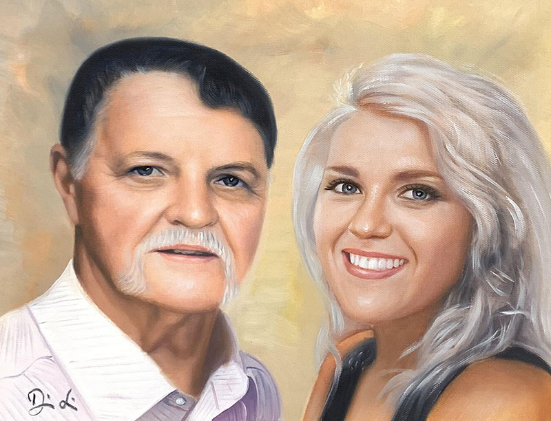 Beautiful handmade oil painting of a father and daughter