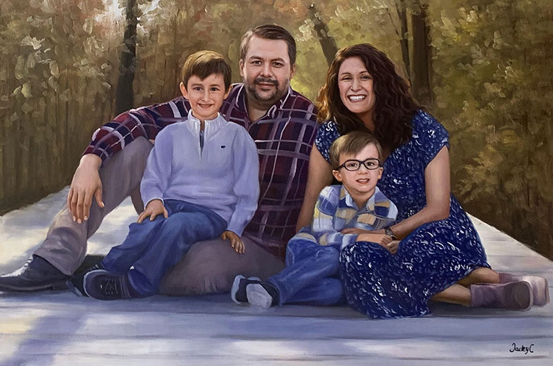 Gorgeous handmade family portrait in oil