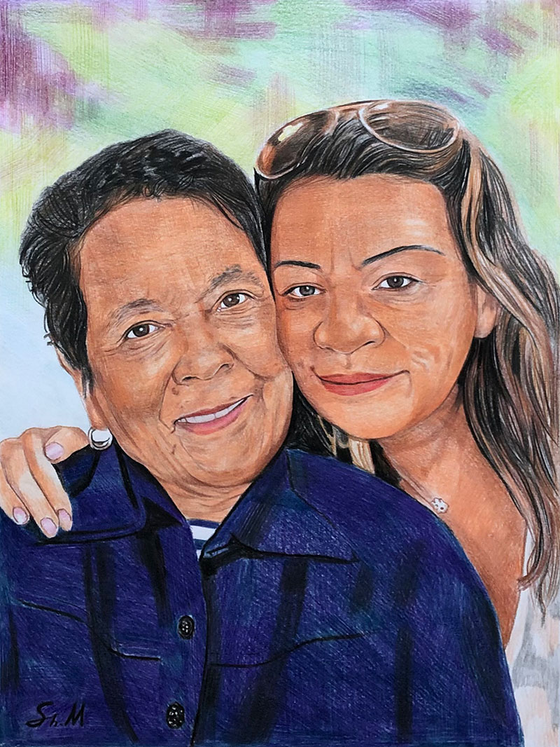 Beautiful handmade color pencil drawing of two adults