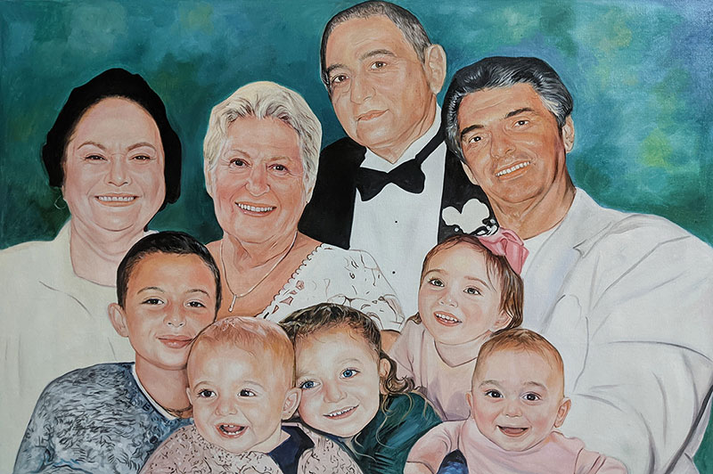 Beautiful handmade painting of a family in oil