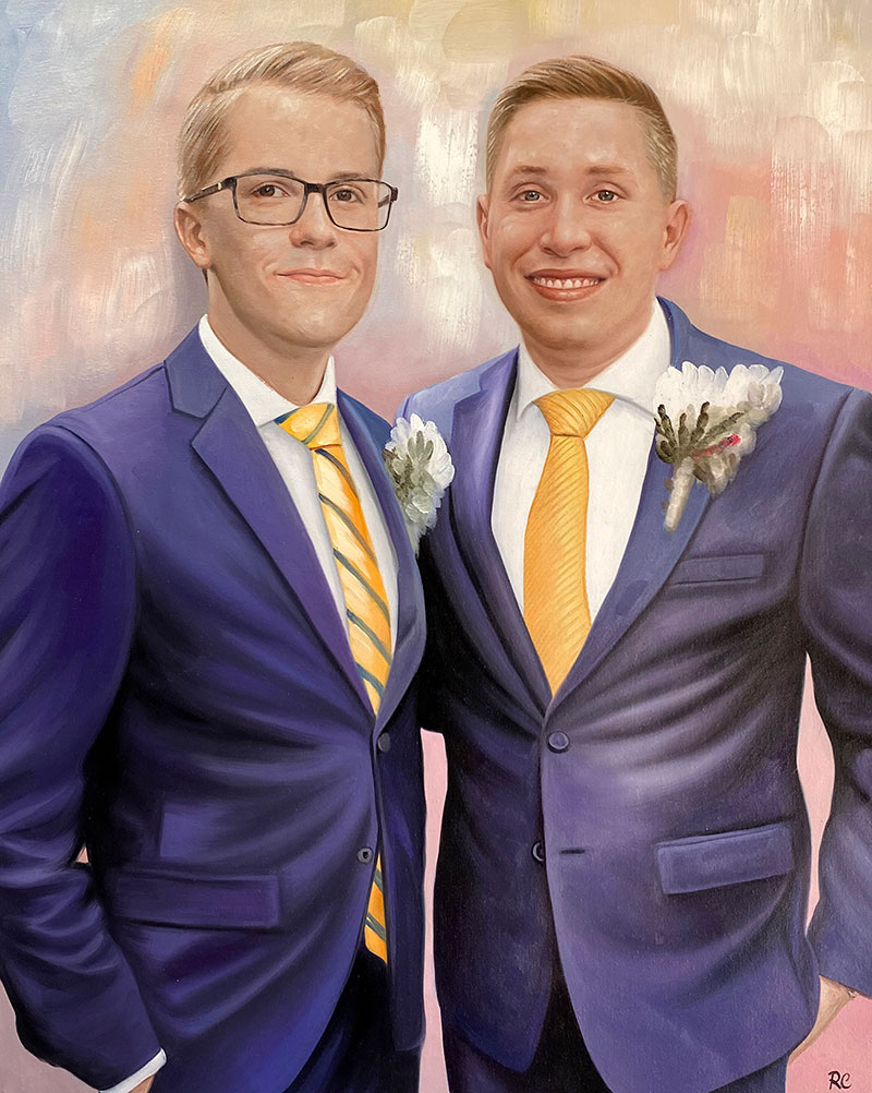 Custom handmade oil painting of a gay couple