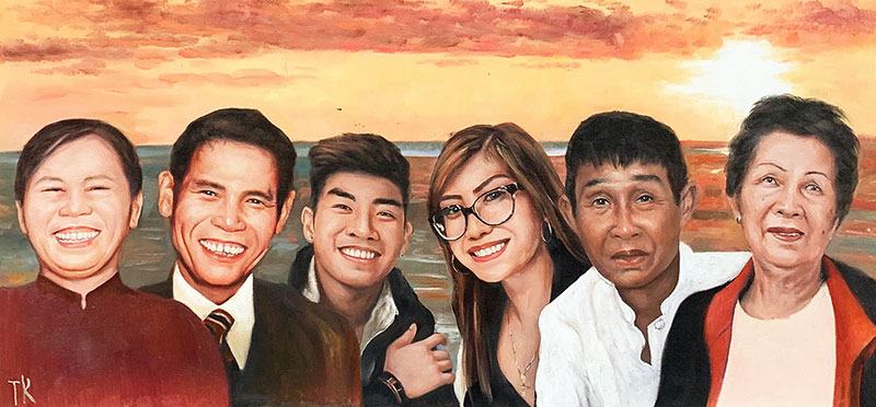 Beautiful handmade painting of a family in oil