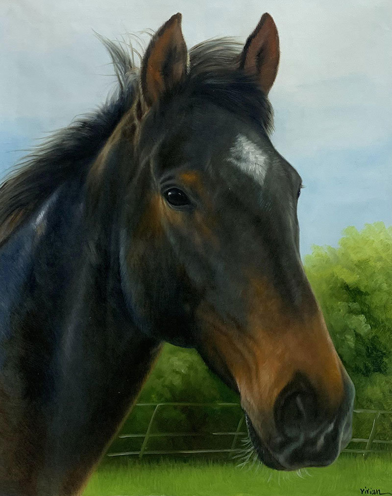 Close up handmade oil painting of a horse