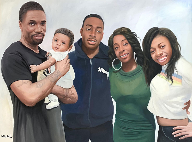 Personalized handmade oil painting of a family