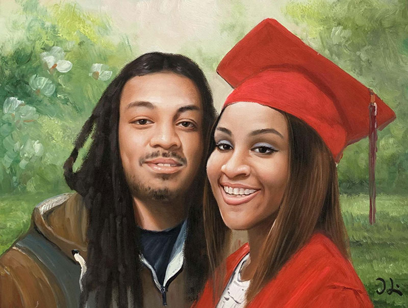Hyper realistic oil portrait of two adults