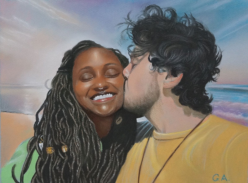 Gorgeous handmade pastel painting of a loving couple