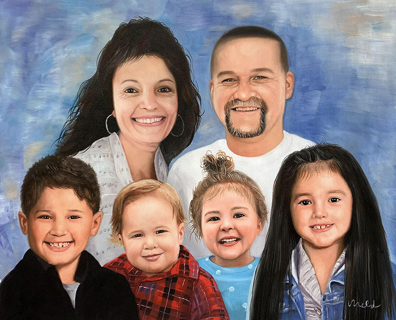Custom oil painting of a grandparents with grandchildren