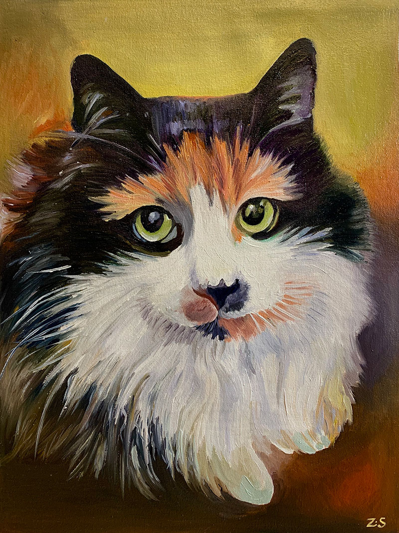Custom close up acrylic painting of a cat
