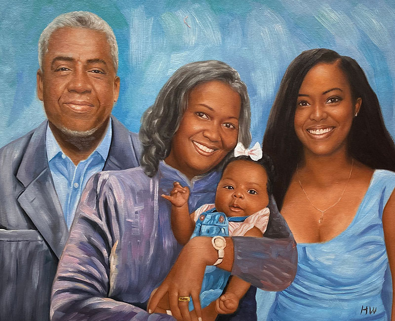 Beautiful acrylic portrait of a family