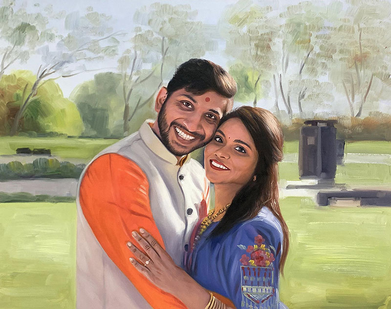 Beautiful handmade acrylic painting of a couple