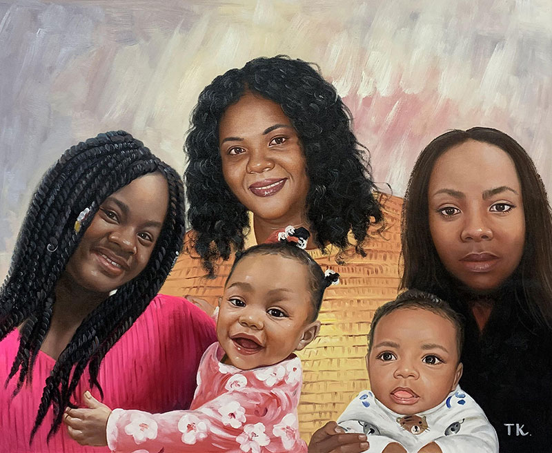 Gorgeous handmade family portrait in oil