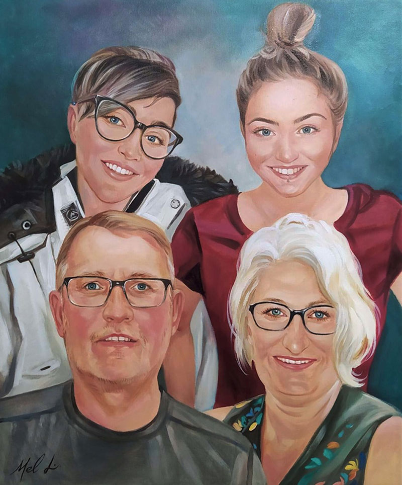 Beautiful oil portrait of grandparent with grandchildren