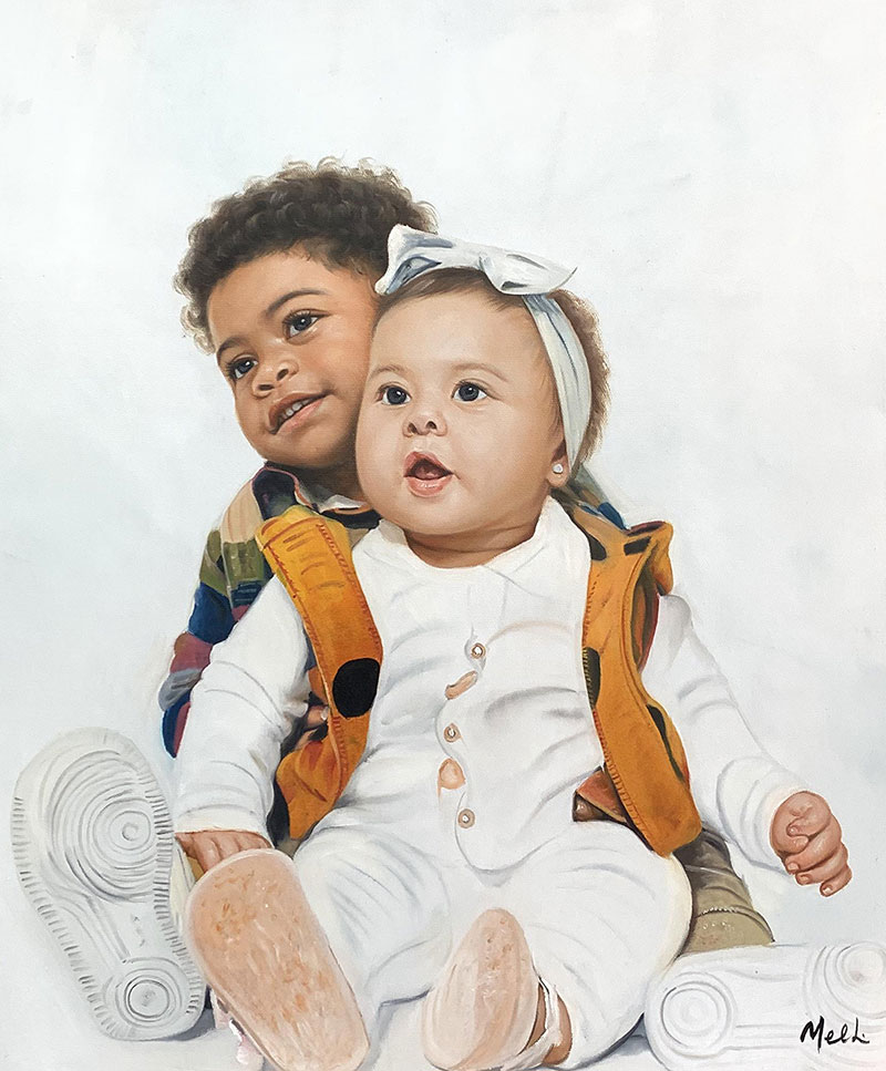 Stunning hyper realistic oil painting of two children