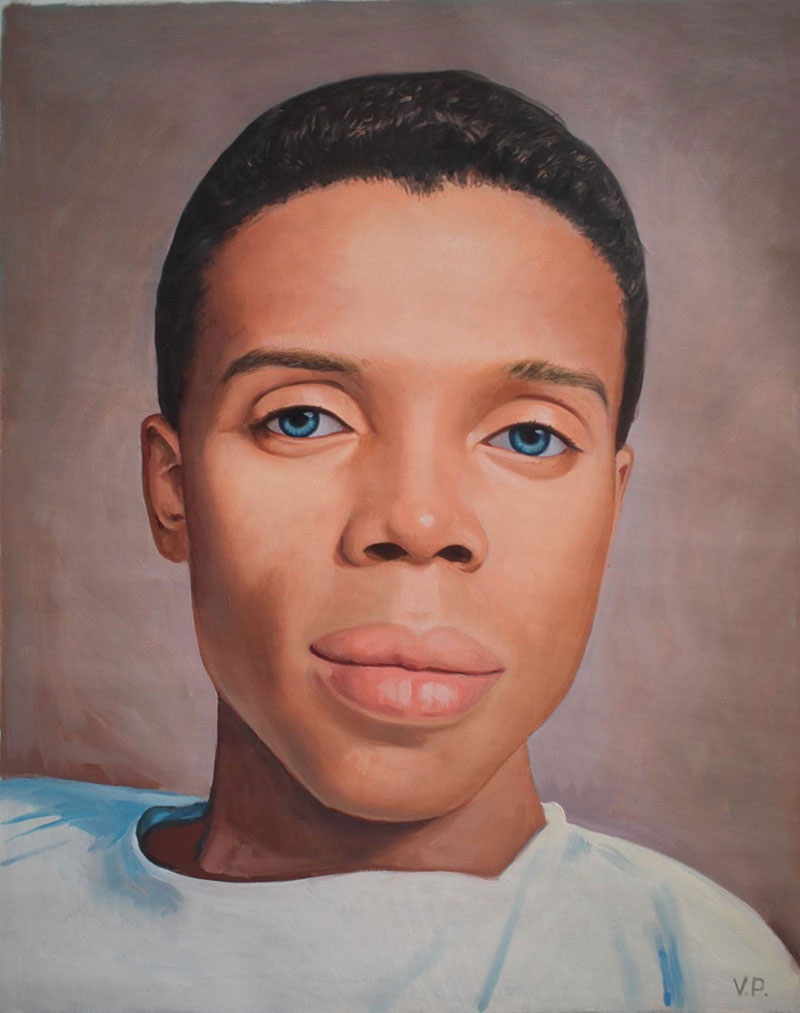 Stunning close up portrait of an adult in oil