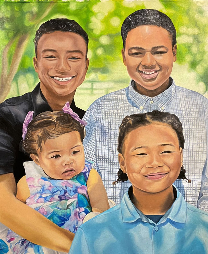 Custom handmade oil painting of four children