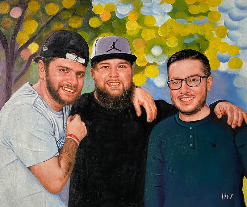 Custom oil painting of three adults