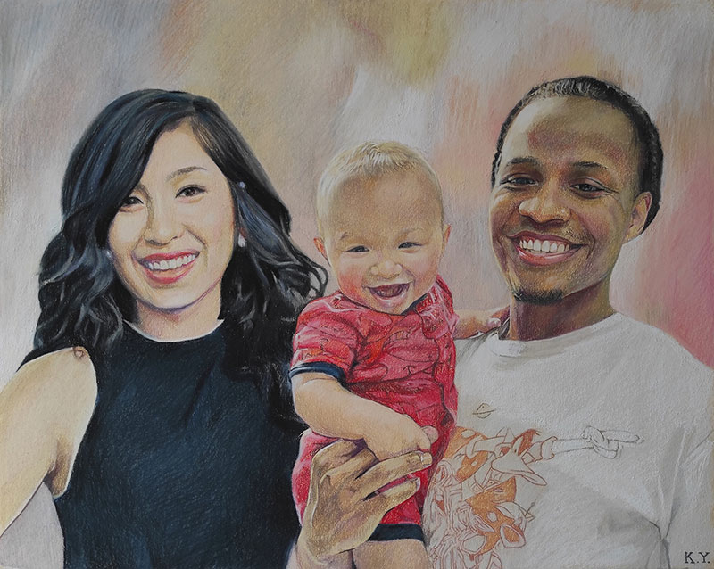 Gorgeous pastel painting of parents and child